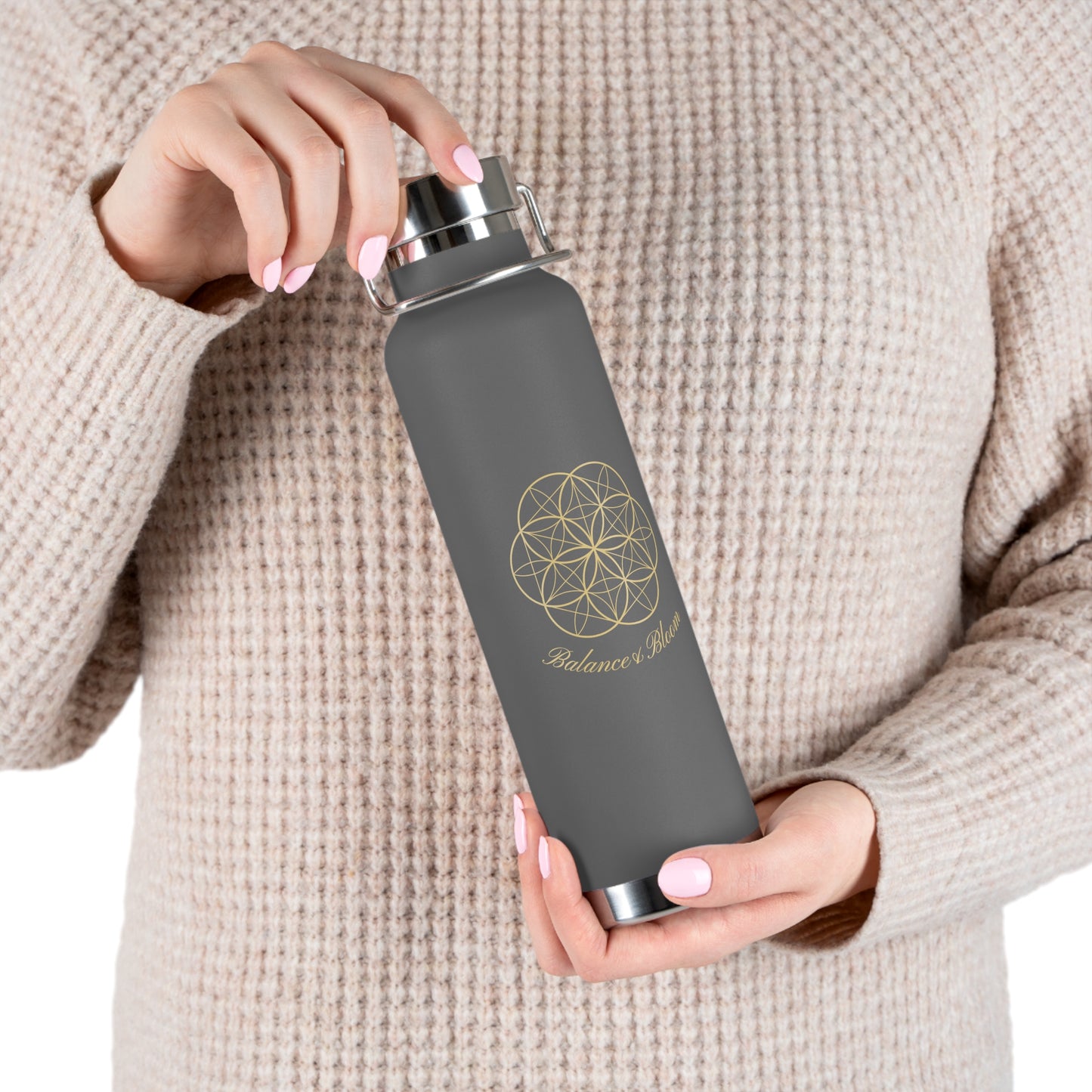 Water Bottle - Flower of Life Design with Balance and Bloom - 22oz