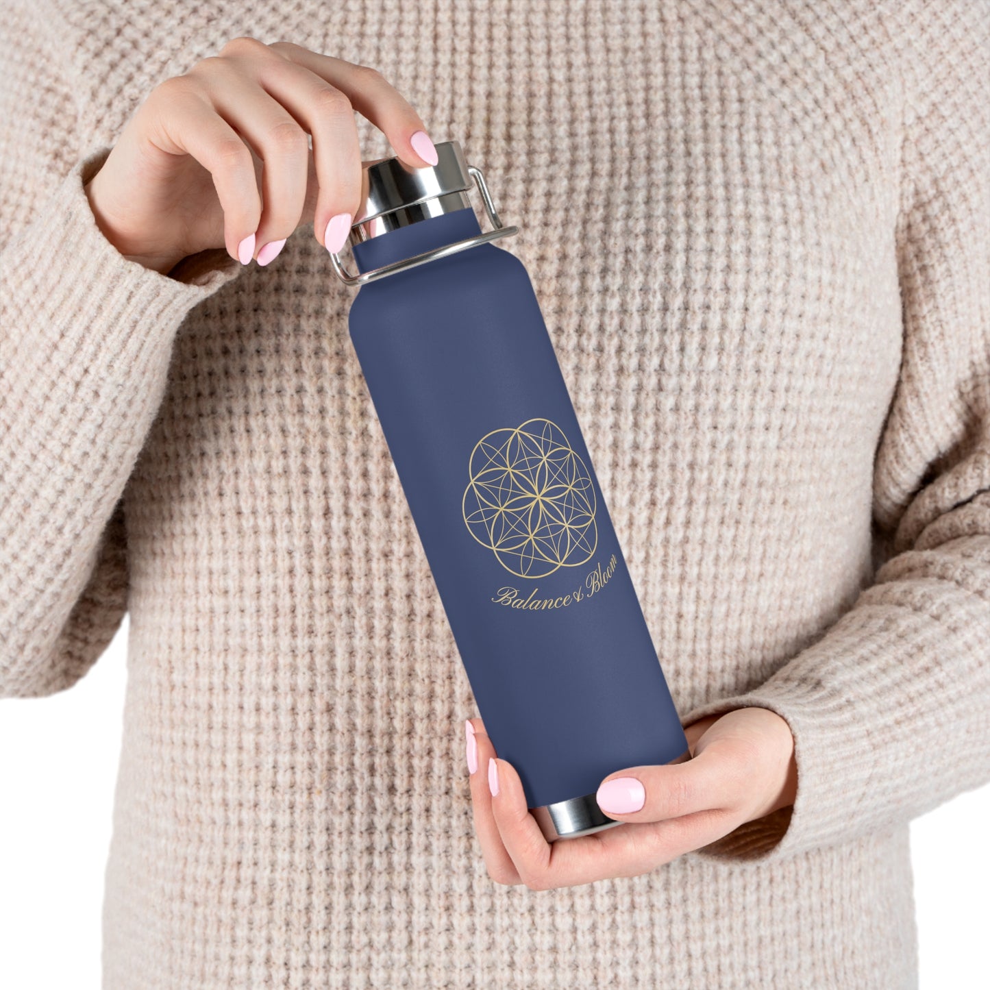 Water Bottle - Flower of Life Design with Balance and Bloom - 22oz