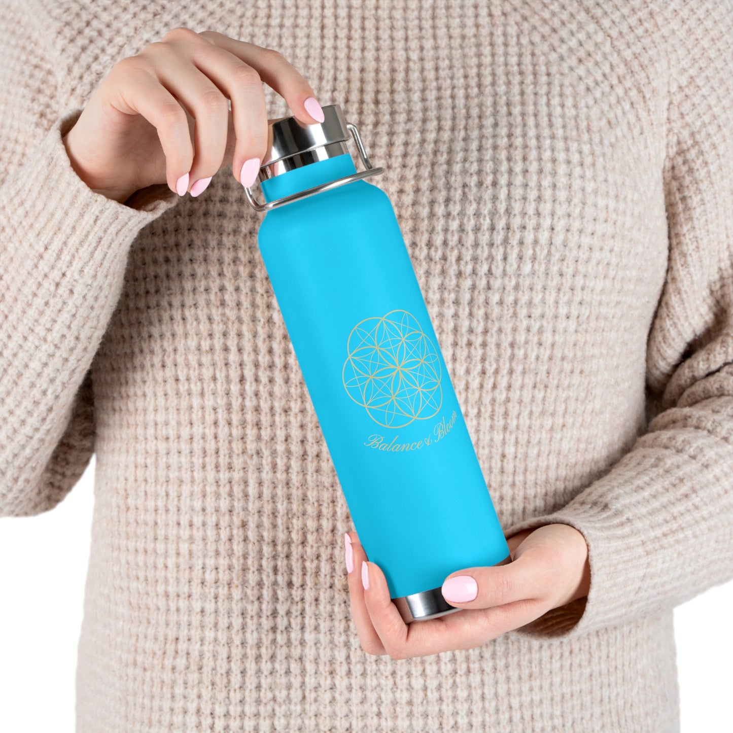 Water Bottle - Flower of Life Design with Balance and Bloom - 22oz