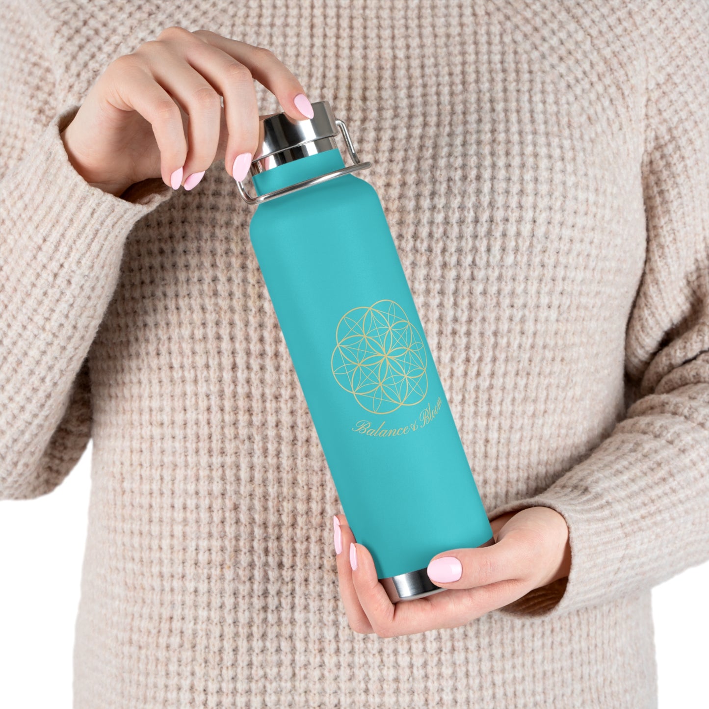 Water Bottle - Flower of Life Design with Balance and Bloom - 22oz