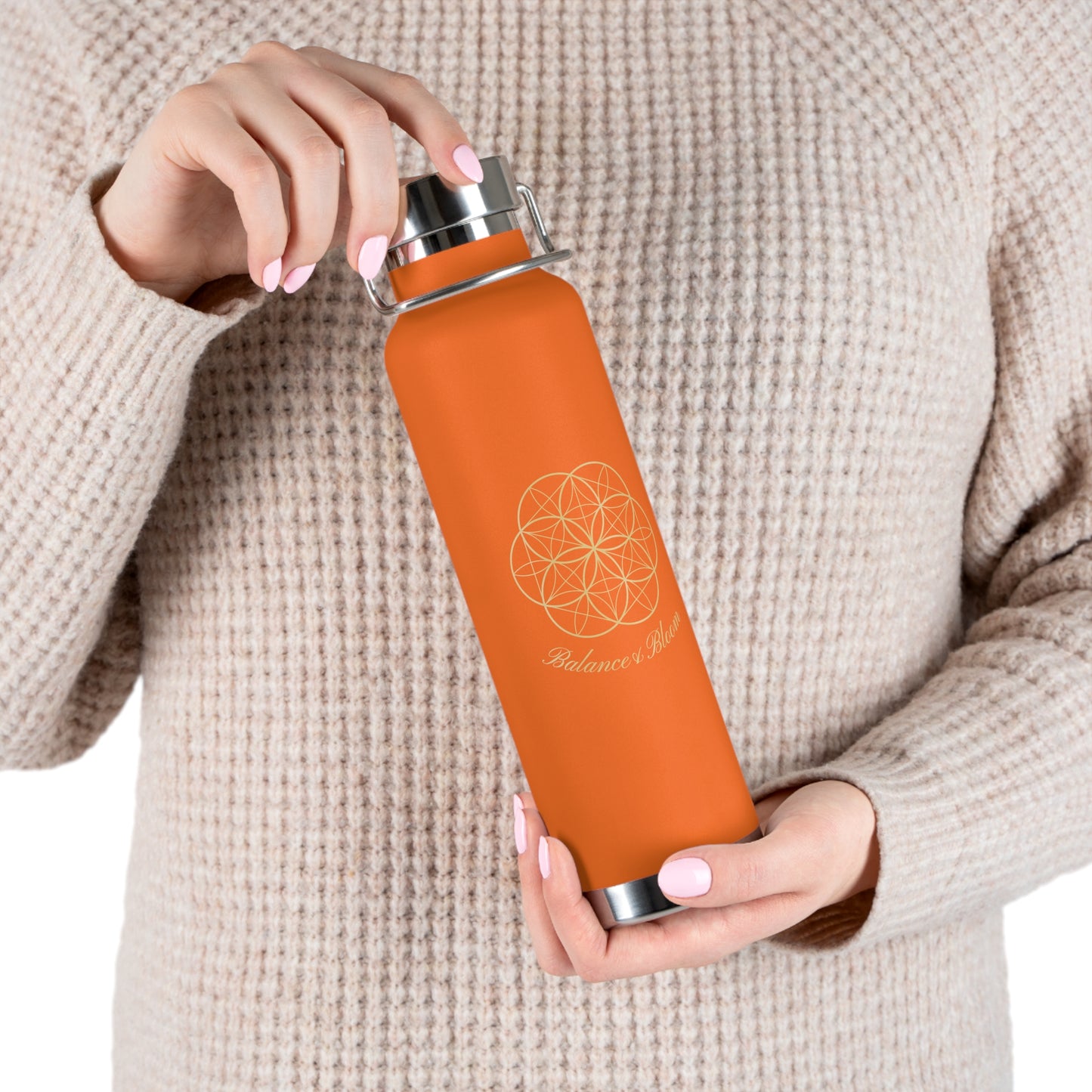 Water Bottle - Flower of Life Design with Balance and Bloom - 22oz