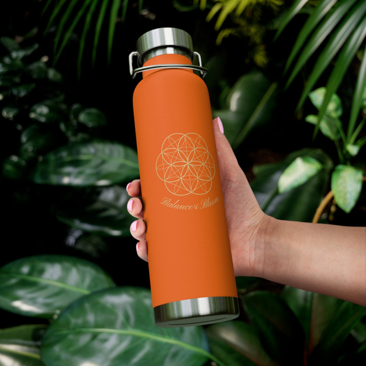 Water Bottle - Flower of Life Design with Balance and Bloom - 22oz