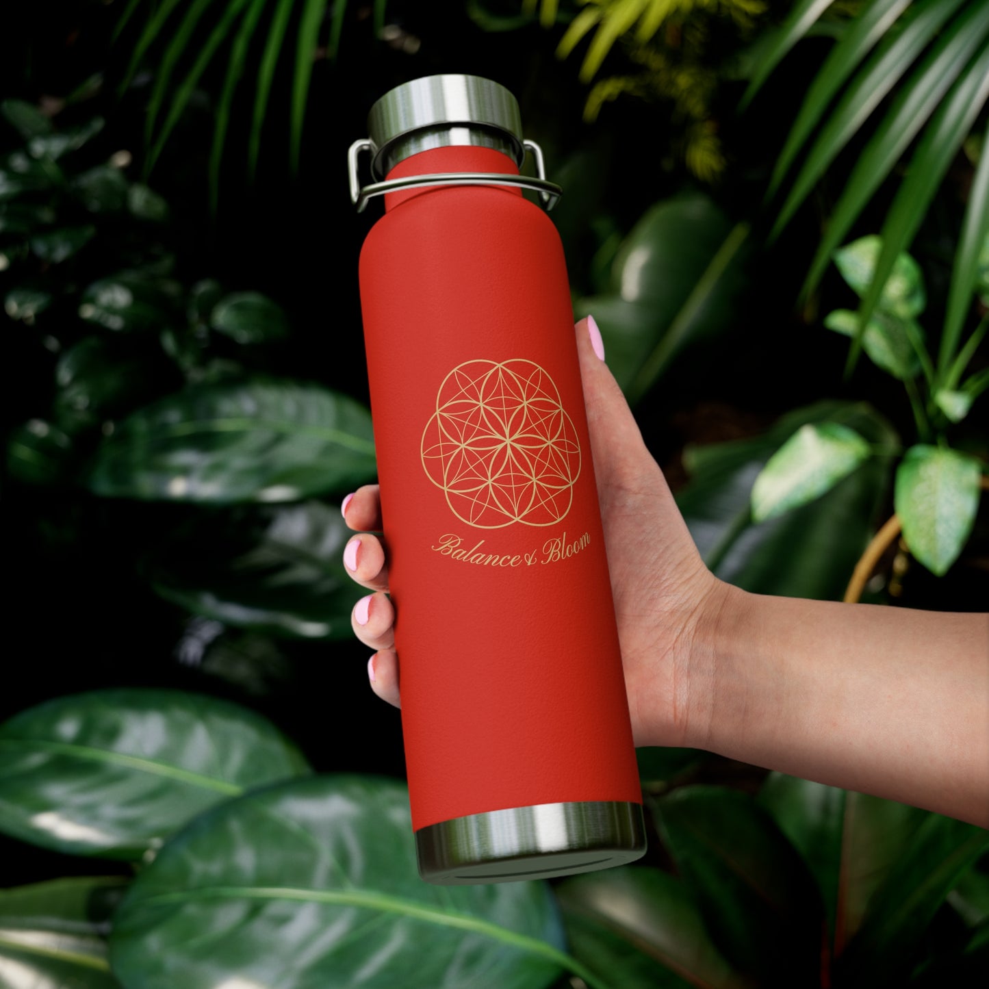 Water Bottle - Flower of Life Design with Balance and Bloom - 22oz