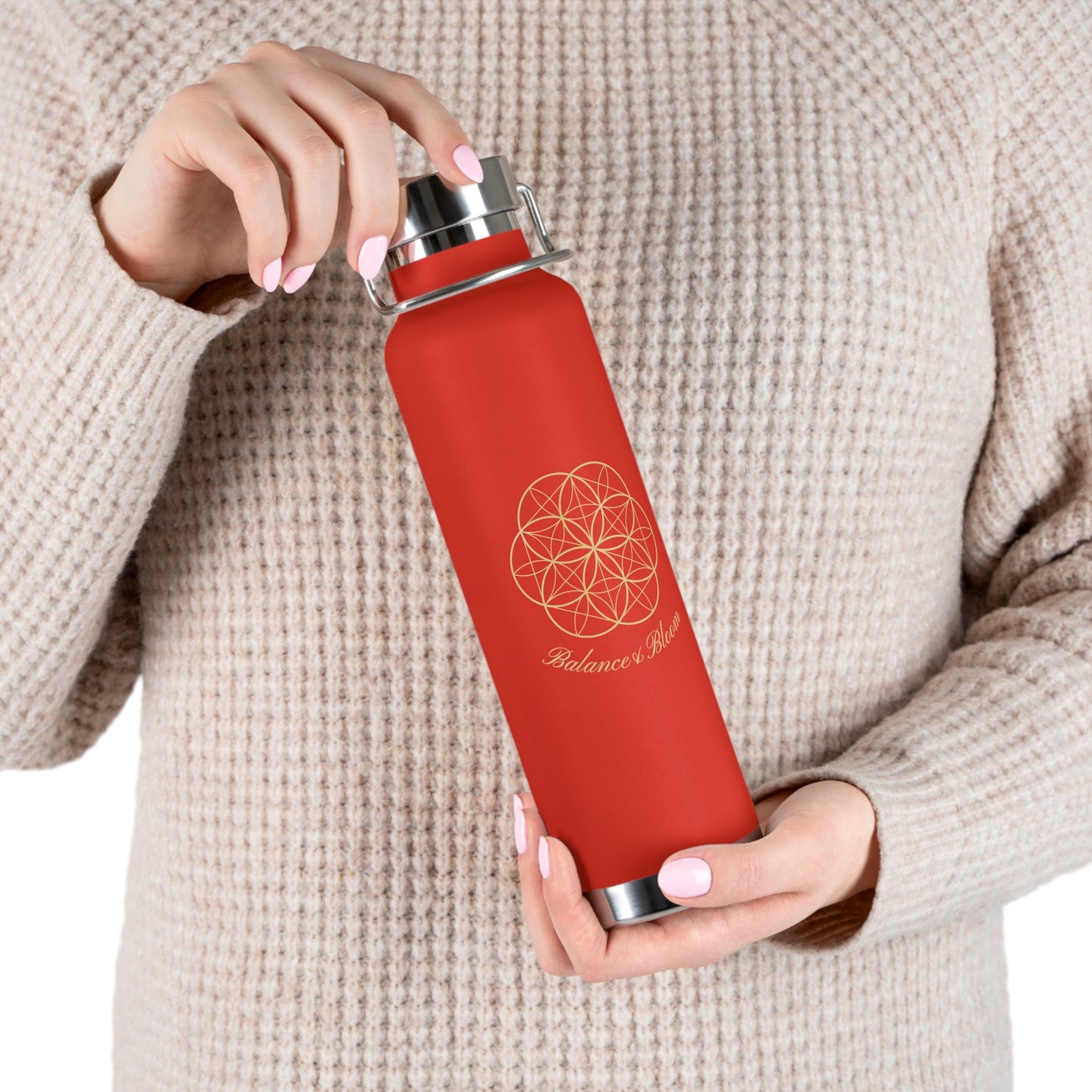 Water Bottle - Flower of Life Design with Balance and Bloom - 22oz